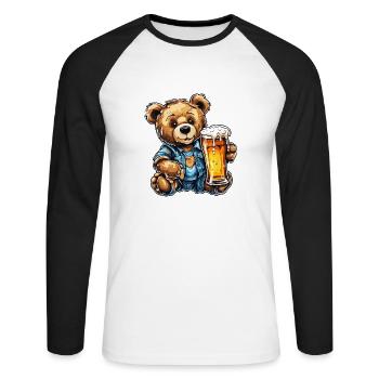 Teddybär / Kuscheltier / Stofftier / Geschenkidee - Unisex Baseballshirt langarm - Weiß/Schwarz - Vorne - Nik (191cm)