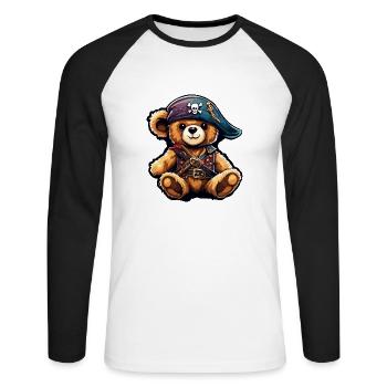 Teddybär / Kuscheltier / Stofftier / Geschenkidee - Unisex Baseballshirt langarm - Weiß/Schwarz - Vorne - Nik (191cm)
