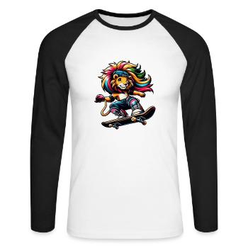 Freche Skater-Giraffe mit Skateboard - Unisex Baseballshirt langarm - Weiß/Schwarz - Vorne - Nik (191cm)