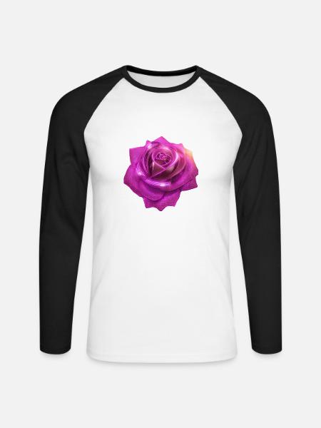 Rose, pink, Metall,,metallisch, high tech - Unisex Baseballshirt langarm - Weiß/Schwarz