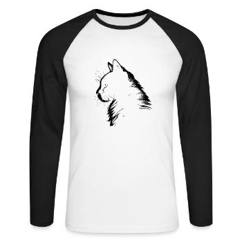 Cat, Cat Motif - Unisex Long Sleeve Baseball T-Shirt - white/black - Front - Nik (191cm)