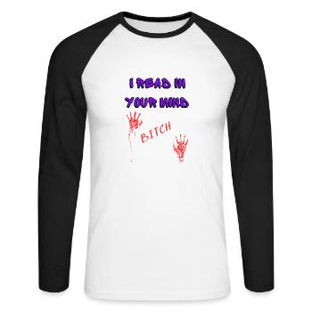 , je lis dans tes pensées - T-shirt baseball manches longues Homme - blanc/noir - Devant - Nik (191cm)
