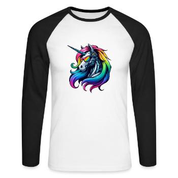 Cool Cyborg Unicorn Rainbow - Unisex Long Sleeve Baseball T-Shirt - white/black - Front - Nik (191cm)