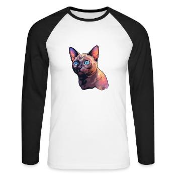 Chat birman - T-shirt baseball manches longues Homme - blanc/noir - Devant - Nik (191cm)