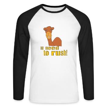 kamel no need to rush - Unisex Baseballshirt langarm - Weiß/Schwarz - Vorne - Nik (191cm)