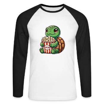 Niedliche Schildkröte Popcorn Filme Kino Spaß - Unisex Baseballshirt langarm - Weiß/Schwarz - Vorne - Nik (191cm)