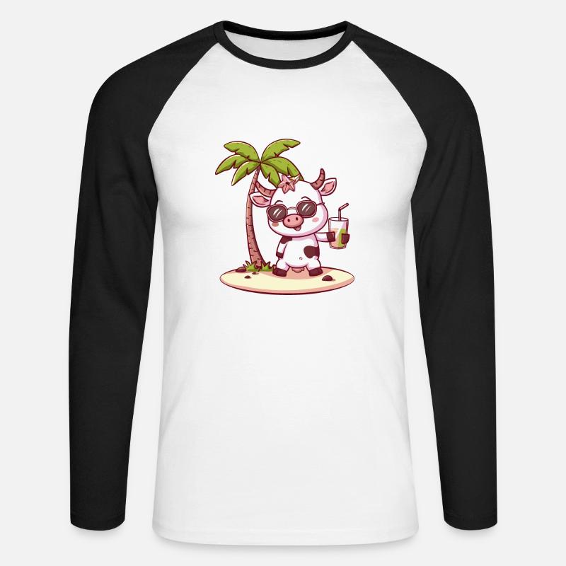 Kuh Sommer Strand Comic - Unisex Baseballshirt langarm - Weiß/Schwarz