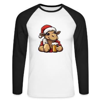 Kamel Weihnachten Bier - Unisex Baseballshirt langarm - Weiß/Schwarz - Vorne - Nik (191cm)