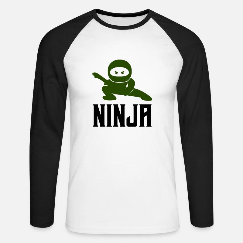 Fumetto Ninja - Maglia da baseball a manica lunga da uomo - bianco/nero