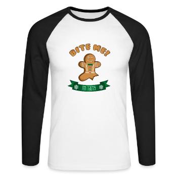 11870 pain d’épices mordez-moi vert plein - T-shirt baseball manches longues Homme - blanc/noir - Devant - Nik (191cm)