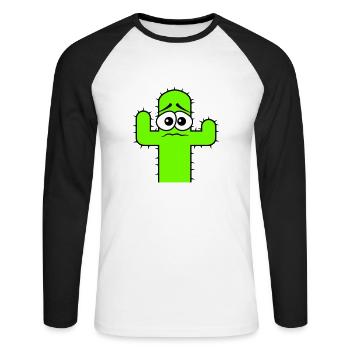 Cactus Face Fear Sad Desert Funny Cacti - Unisex Long Sleeve Baseball T-Shirt - white/black - Front - Nik (191cm)