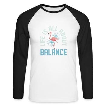 Life Is All About Balance Flamingo Pink Bird - Unisex Long Sleeve Baseball T-Shirt - white/black - Front - Nik (191cm)