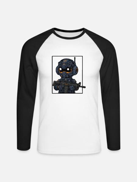 kleiner süsser futuristicher wächter - Unisex Baseballshirt langarm - Weiß/Schwarz