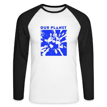 Notre planète - T-shirt baseball manches longues Homme - blanc/noir - Devant - Nik (191cm)