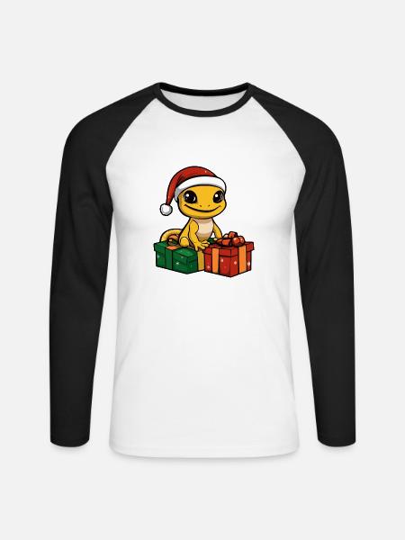 Echse Gecko Weihnachten Geschenke - Unisex Baseballshirt langarm - Weiß/Schwarz