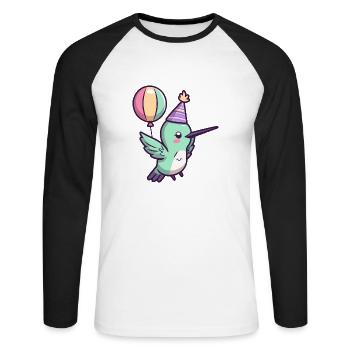 Colibri Oiseau Anniversaire Bande dessinée Mignon - T-shirt baseball manches longues Homme - blanc/noir - Devant - Nik (191cm)