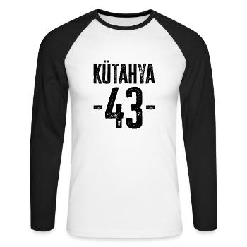 Kütahya 43 – Art et culture de Türkiye - T-shirt baseball manches longues Homme - blanc/noir - Devant - Nik (191cm)