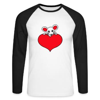 Maus Herz Liebe Symbol Lieblingstier Haustier Süß - Unisex Baseballshirt langarm - Weiß/Schwarz - Vorne - Nik (191cm)