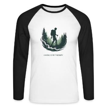 Hiking is My Therapy – Nature & Forest - Unisex Long Sleeve Baseball T-Shirt - white/black - Front - Nik (191cm)