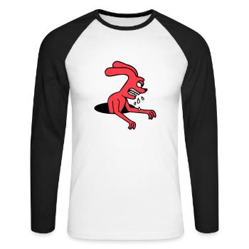 Bunny Hole Monster Evil Ravenous Halloween Drool - Unisex Long Sleeve Baseball T-Shirt - white/black - Front - Nik (191cm)