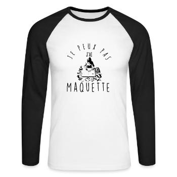 Je peux pas, j'ai Maquette - T-shirt baseball manches longues Homme - blanc/noir - Devant - Nik (191cm)
