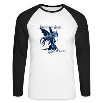Les anges me protègent – Faith Design - T-shirt baseball manches longues Homme - blanc/noir - Devant - Nik (191cm)