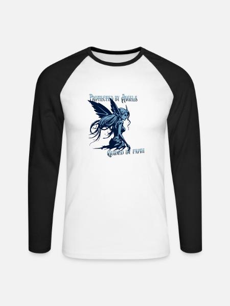 Angels Protect Me – Faith Design - Unisex Long Sleeve Baseball T-Shirt - white/black