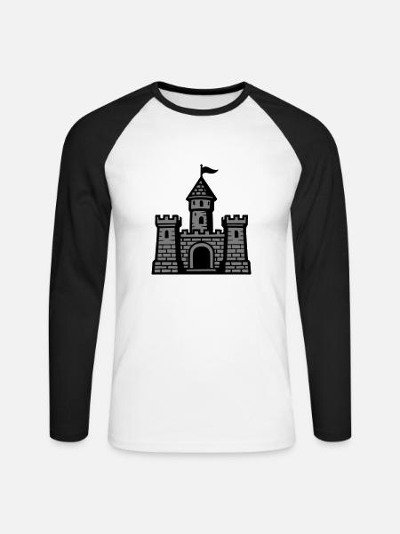 Castle Symbol Stone Wall - Unisex Long Sleeve Baseball T-Shirt - white/black