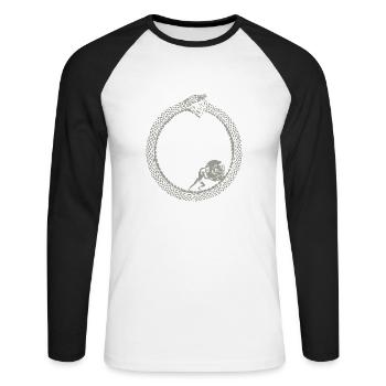 Ouroboros et Sisyphe Philosophie absurde Art - T-shirt baseball manches longues Homme - blanc/noir - Devant - Nik (191cm)
