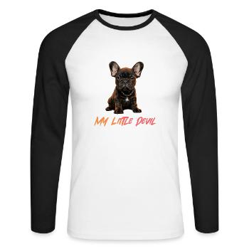 Bouledogue Français Chiens Chiot Diable - T-shirt baseball manches longues Homme - blanc/noir - Devant - Nik (191cm)