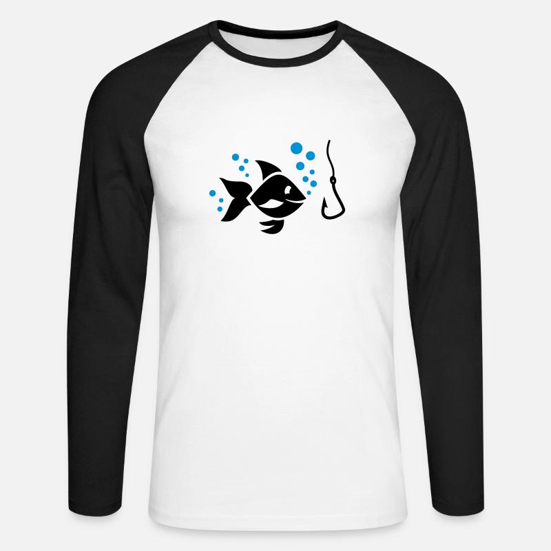 Fisch - Unisex Baseballshirt langarm - Weiß/Schwarz