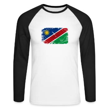Namibia Flag - Vintage Look - Unisex Baseballshirt langarm - Weiß/Schwarz - Vorne - Nik (191cm)