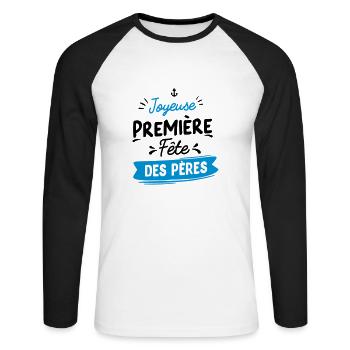 premiere fete pere - T-shirt baseball manches longues Homme - blanc/noir - Devant - Nik (191cm)