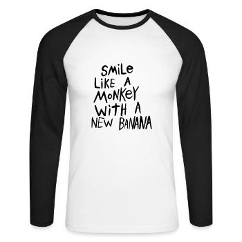 smile like a monkey with a new banana - Unisex Long Sleeve Baseball T-Shirt - white/black - Front - Nik (191cm)