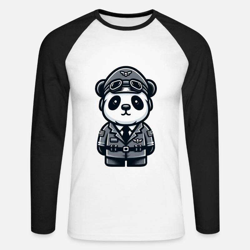 Cute Panda Pilot - Unisex Baseballshirt langarm - Weiß/Schwarz