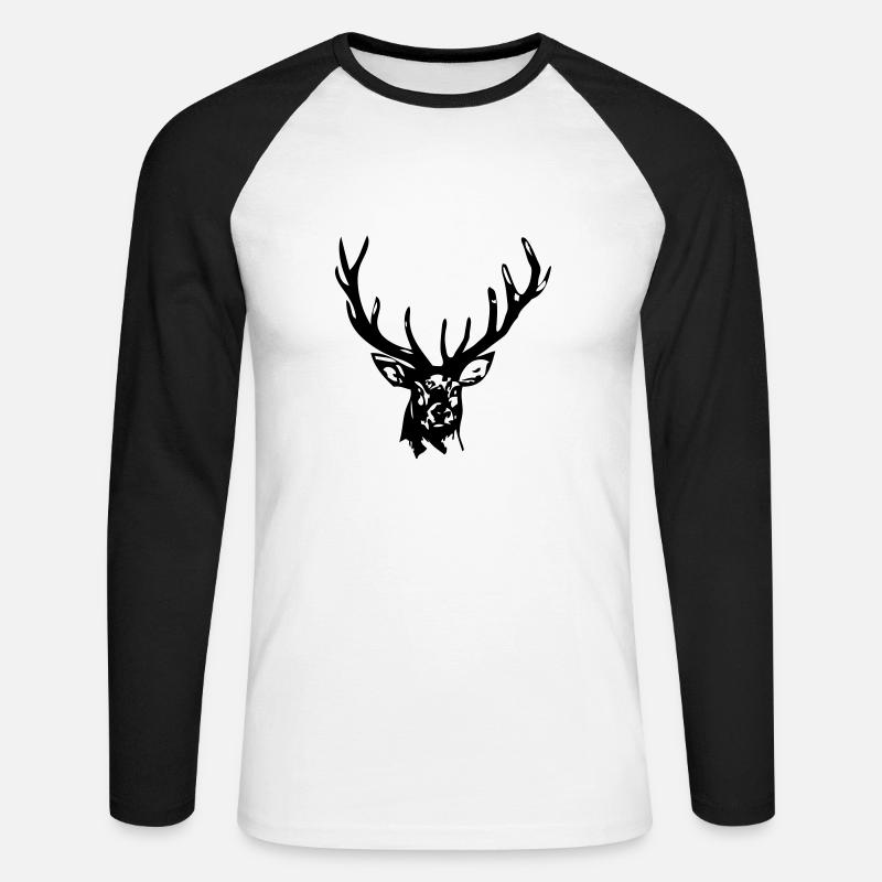 Hirsch - Deer - Unisex Baseballshirt langarm - Weiß/Schwarz
