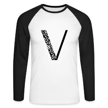 Buchstabe V - Unisex Baseballshirt langarm - Weiß/Schwarz - Vorne - Nik (191cm)