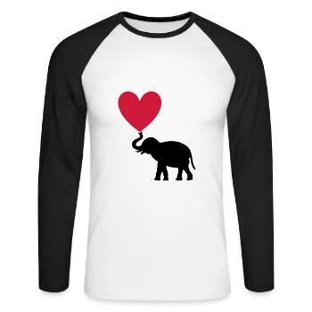 ★ Designfarben änderbar ★ Elefant mit Herz - Unisex Baseballshirt langarm - Weiß/Schwarz - Vorne - Nik (191cm)