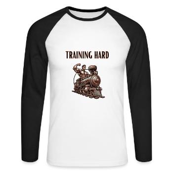 Training Hard - Unisex Long Sleeve Baseball T-Shirt - white/black - Front - Nik (191cm)