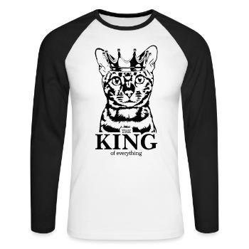 Chat du Bengale Roi de tout Chat Dire Chat - T-shirt baseball manches longues Homme - blanc/noir - Devant - Nik (191cm)