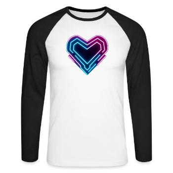 Futuristisches Neon-Herz | Cyber Heart Love Design - Unisex Baseballshirt langarm - Weiß/Schwarz - Vorne - Nik (191cm)