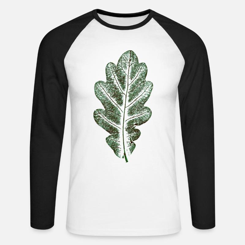 Eichenblatt Naturgrün / Blatt/ Eiche/Baum - Unisex Baseballshirt langarm - Weiß/Schwarz