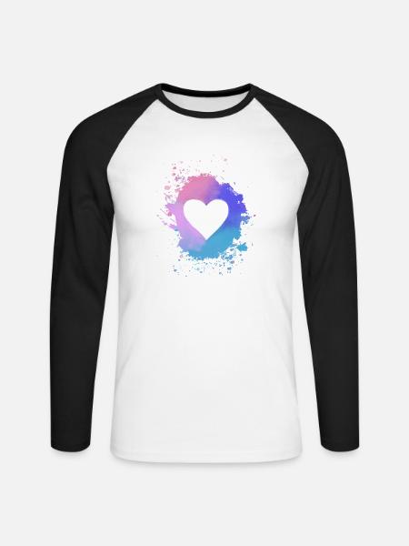 herz, bunt,pastell,malerei,aquarell,rosa,blau - Unisex Baseballshirt langarm - Weiß/Schwarz