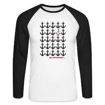 Be Different... - Unisex Baseballshirt langarm - Weiß/Schwarz - Vorne - Nik (191cm)