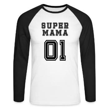 Supermama - Unisex Baseballshirt langarm - Weiß/Schwarz - Vorne - Nik (191cm)