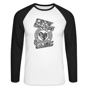 Love. Dance. Music. - Unisex Baseballshirt langarm - Weiß/Schwarz - Vorne - Nik (191cm)