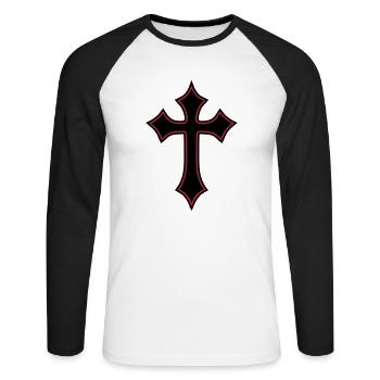 Gothic Cross__V004 - Unisex Baseballshirt langarm - Weiß/Schwarz - Vorne - Nik (191cm)