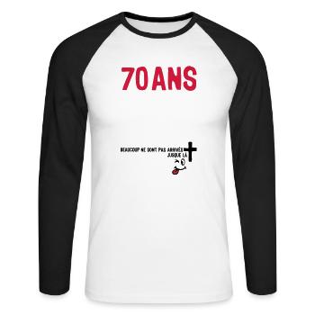 70 ans anniversaire tombe arrive - T-shirt baseball manches longues Homme - blanc/noir - Devant - Nik (191cm)