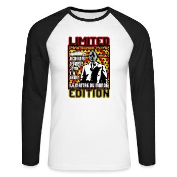 le maitre du monde - T-shirt baseball manches longues Homme - blanc/noir - Devant - Nik (191cm)