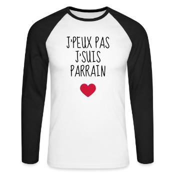 Onkel / Tante / Vetter / Cousin / Kusine - Unisex Baseballshirt langarm - Weiß/Schwarz - Vorne - Nik (191cm)